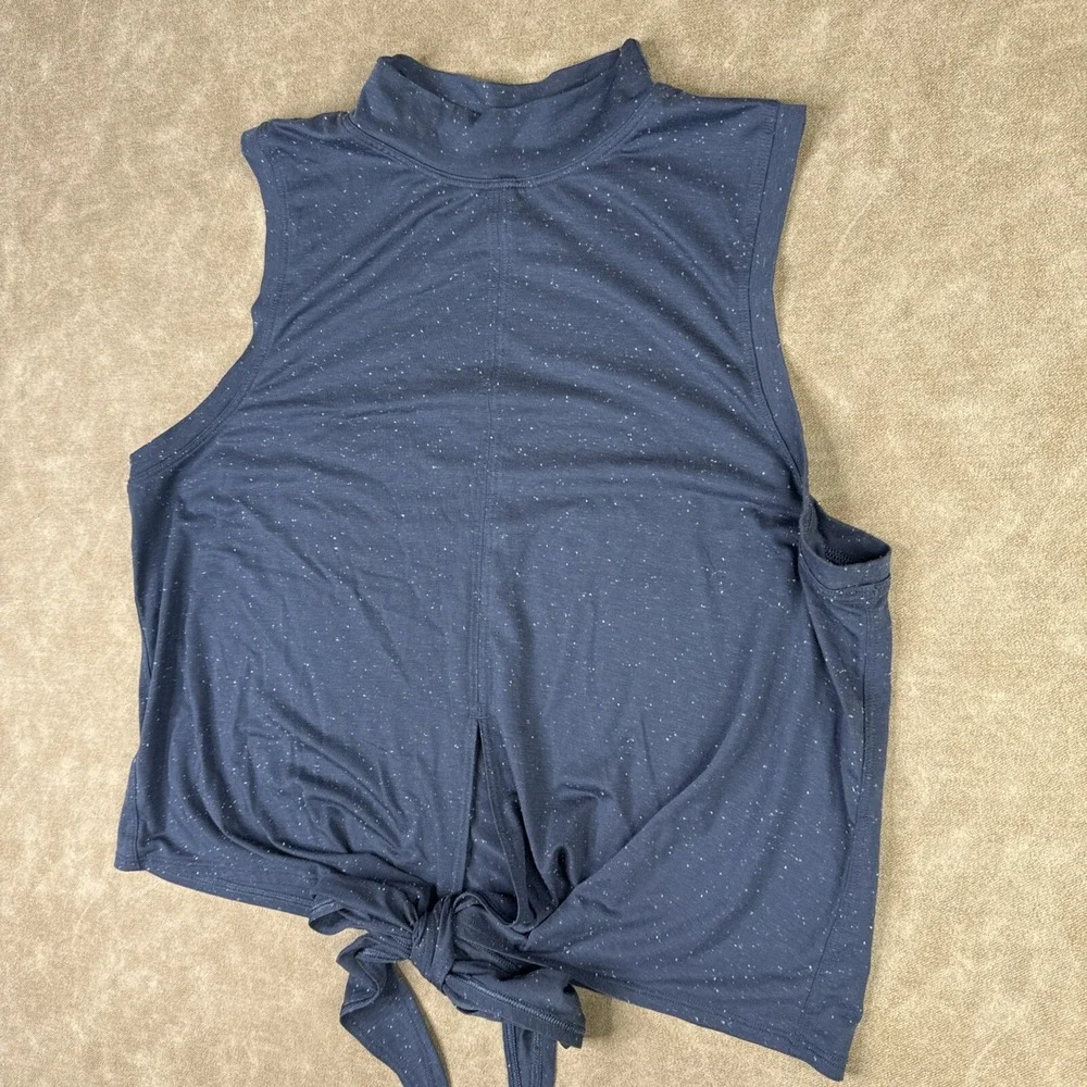 Lululemon Shirt Time To Restore Mock Neck Top Tie‎ Front Crop Blue Women Sz 8